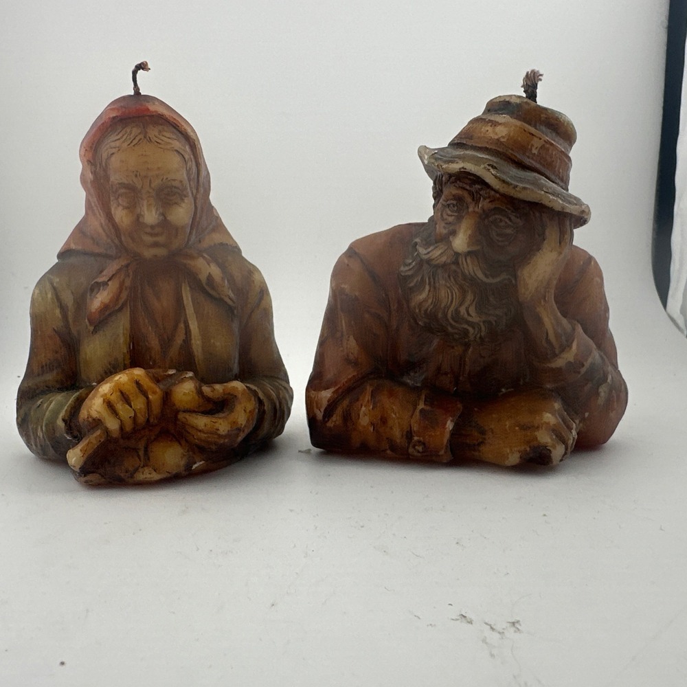 Vintage Hand Painted Wax Figurine Candles Mid Century Folk Art
